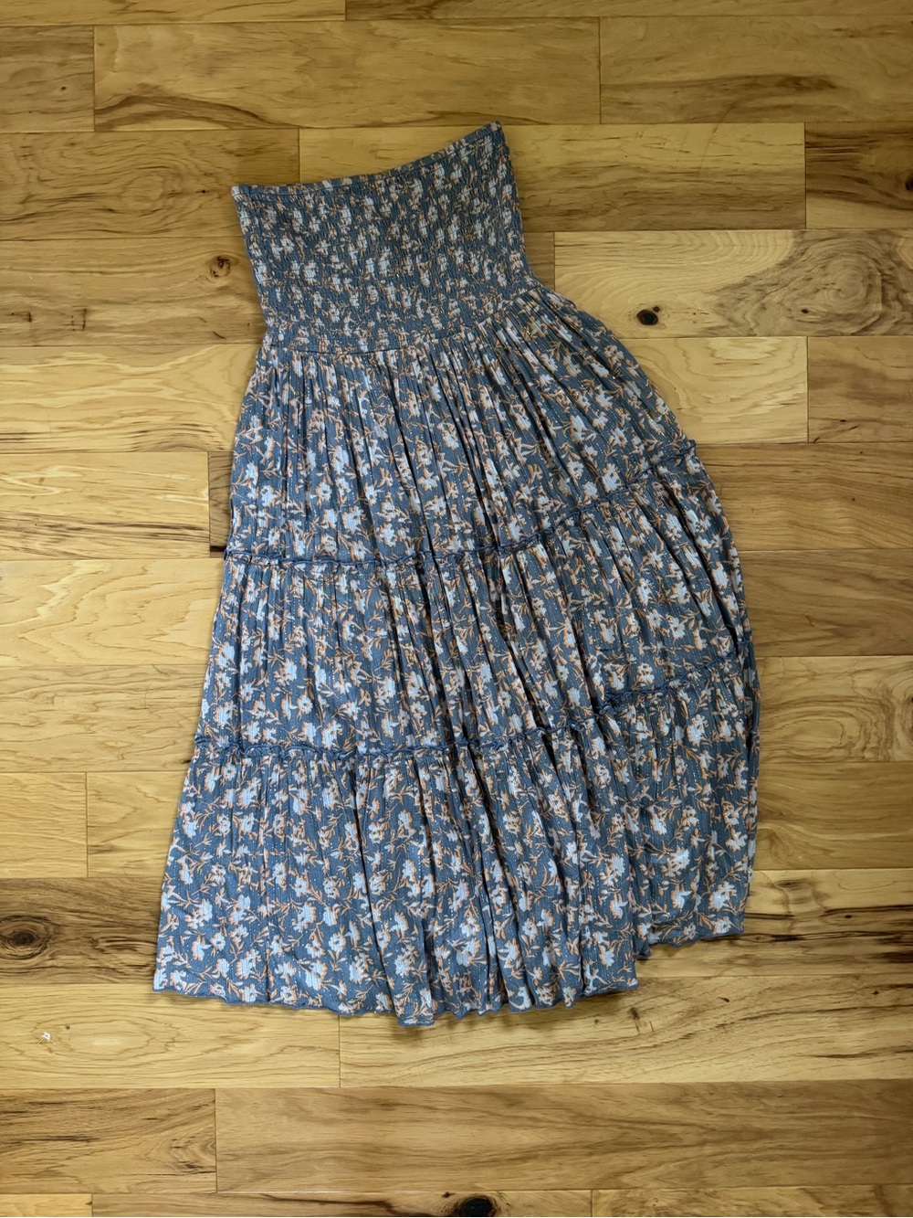 Jen’s Pirate Booty - Smocked Waist Blue Floral Maxi Skirt Dress
